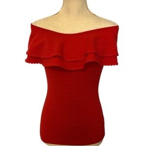 MILLY Textured Flounce Sleeveless Top - Poppy Red- Size S